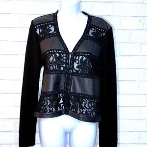 Black Leather‎ Lace Gothic Cardigan Women Large Witch Festival Fairy Grunge Punk